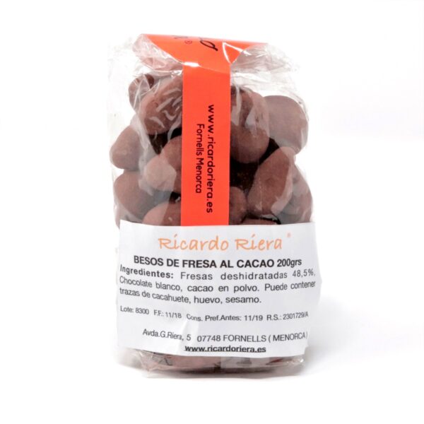 Besos de fresa al cacao 200 grs.